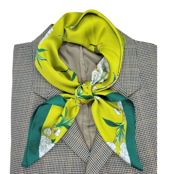 Unbranded Other - ✨Chic Silky Square Scarf Bright Green Butterfly White Floral Print Head Bandana✨